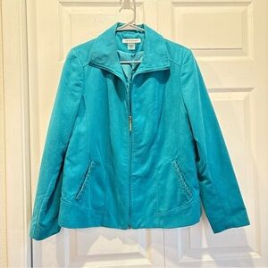 Vintage Allison Daley Teal Faux Suede Zip Up Jacket - Size 12